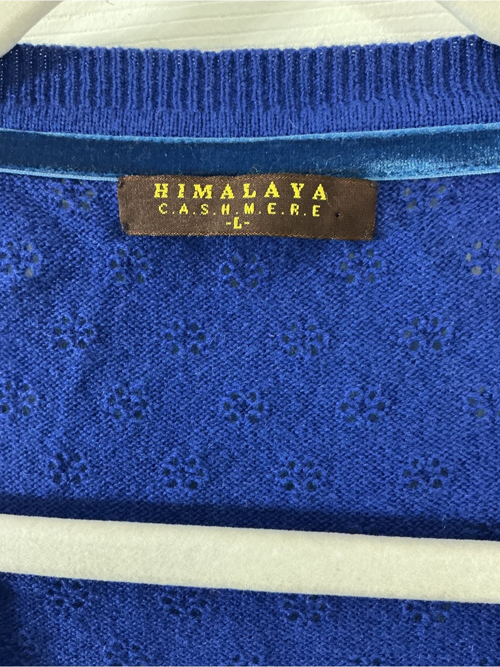 Himalaya Cashmere Blue Silk V-Neck Pointelle Knit Sweater Women's Size L - Picture 3 of 6
